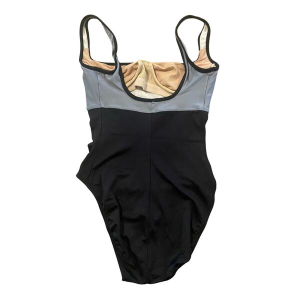 Vintage Anne Klein Swimsuit 1 Piece Gray Black Square Neck Underwire Bra Size 6 - Picture 2 of 6